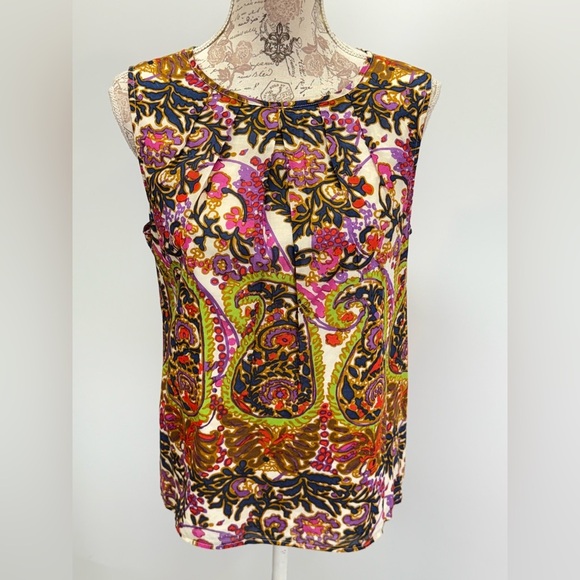 Talbots navy and pink paisley print sleeveless top size 14P - Picture 6 of 12